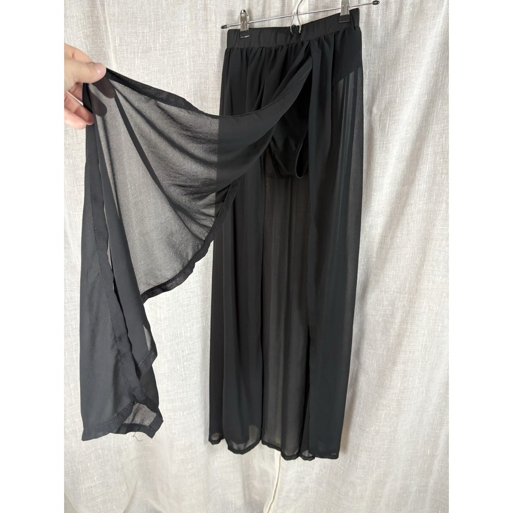 Sheer Black Paneled Skirt With Leotard Bottom Dance Swim Festival Whimsigoth S